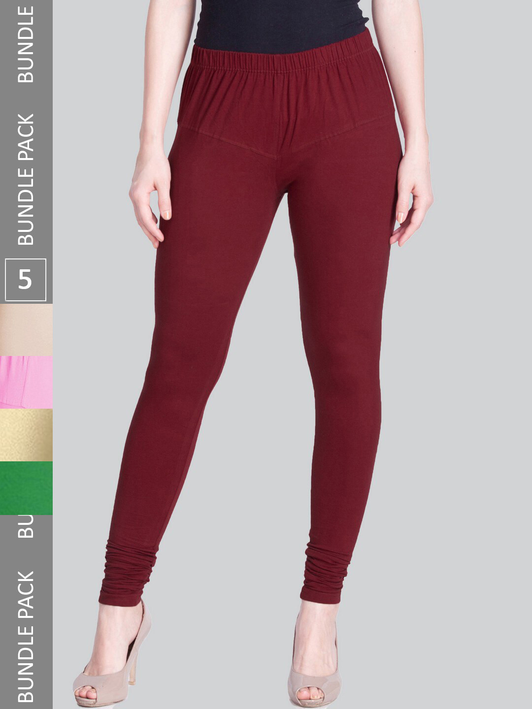 

LYRA Women Pack Of 5 Stretchable Churidar-Length Cotton Lycra Leggings, Maroon