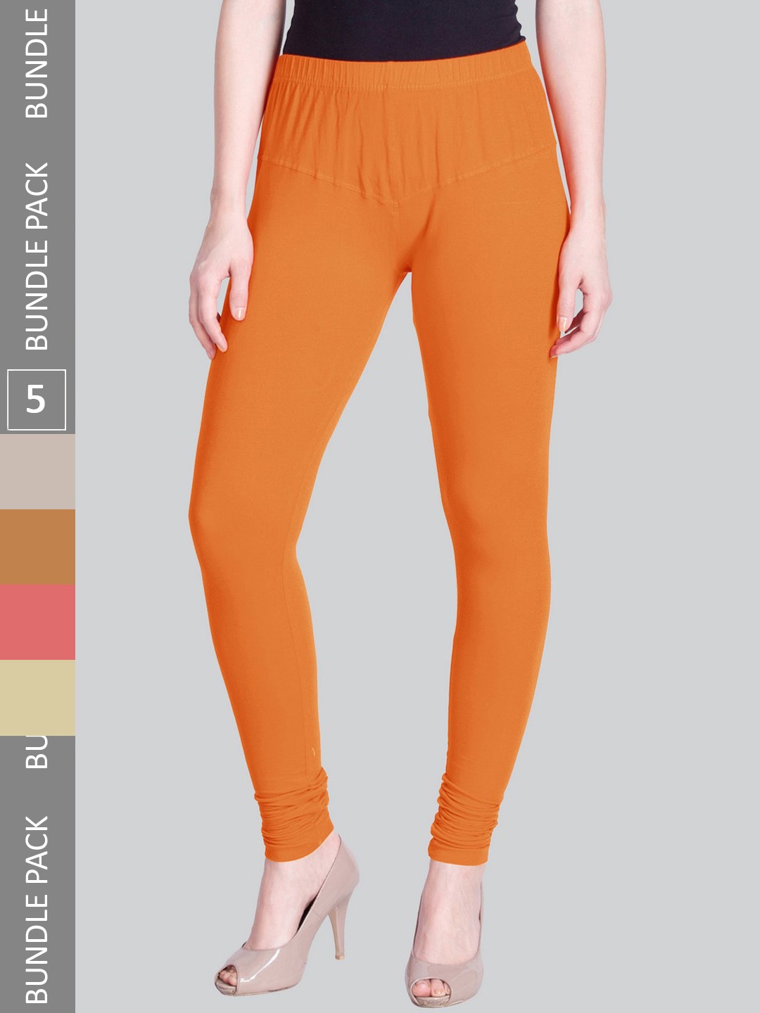 

LYRA Women Pack Of 5 Stretchable Churidar-Length Cotton Lycra Leggings, Orange