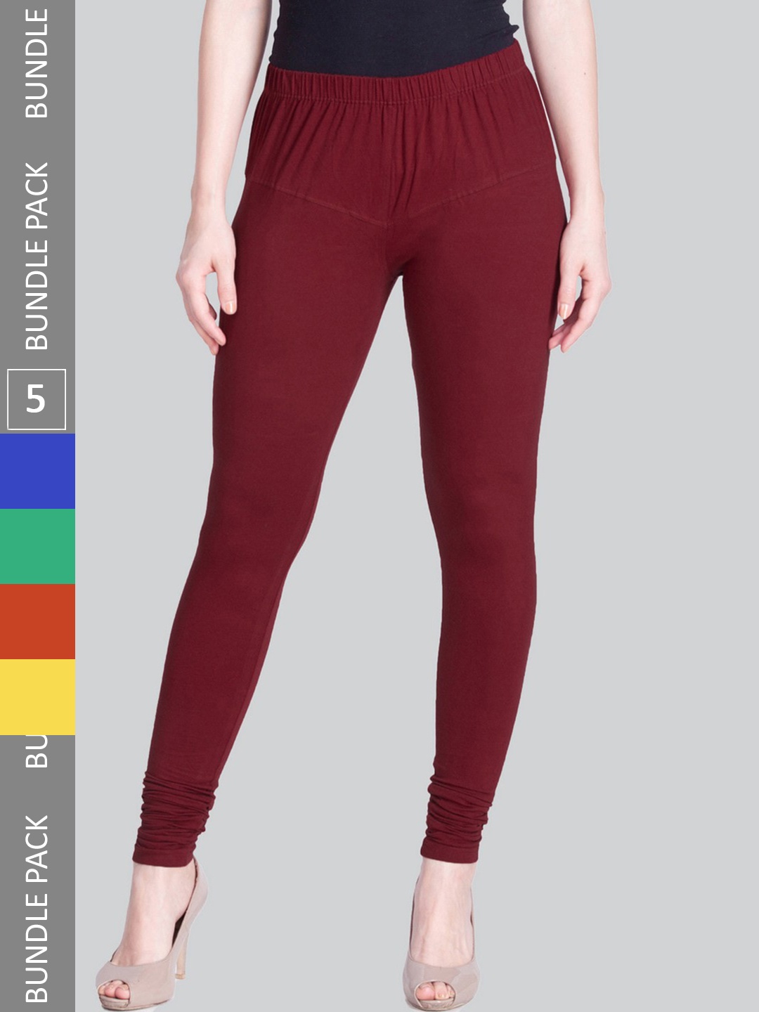 

LYRA Women Pack Of 5 Stretchable Churidar-Length Cotton Lycra Leggings, Maroon