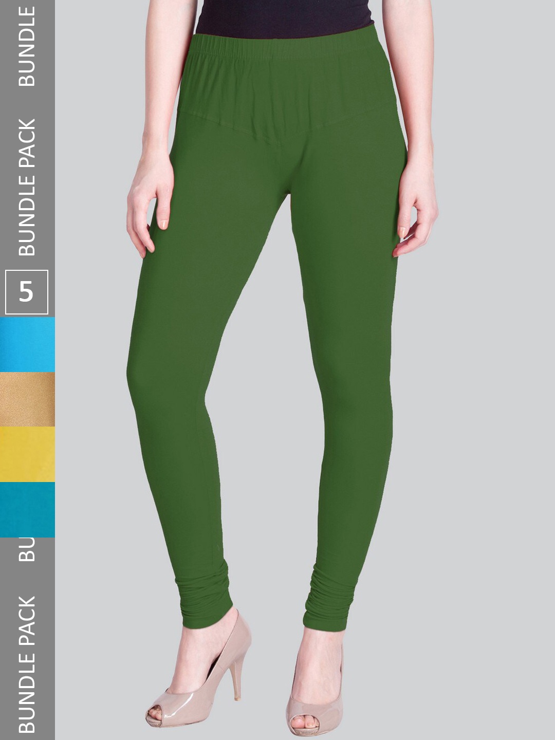 

LYRA Women Pack Of 5 Stretchable Churidar-Length Cotton Lycra Leggings, Green