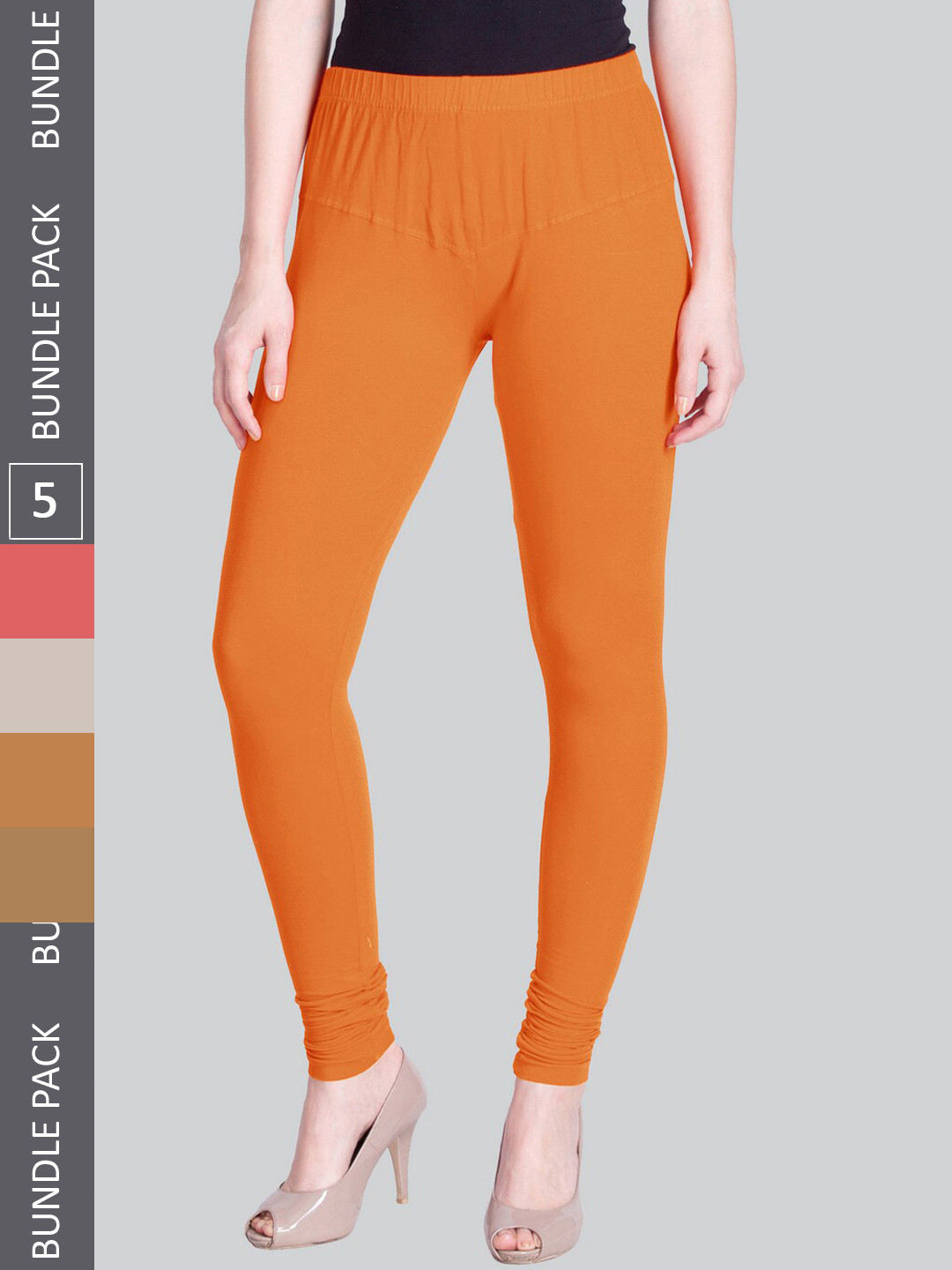 

LYRA Women Pack Of 5 Stretchable Churidar-Length Cotton Lycra Leggings, Orange
