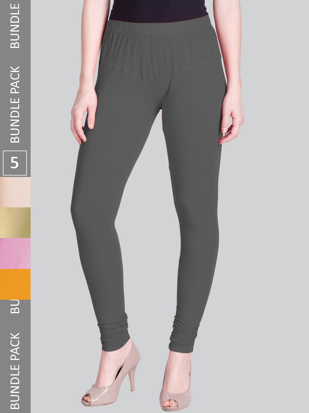 

LYRA Women Pack Of 5 Stretchable Churidar-Length Cotton Lycra Leggings, Grey