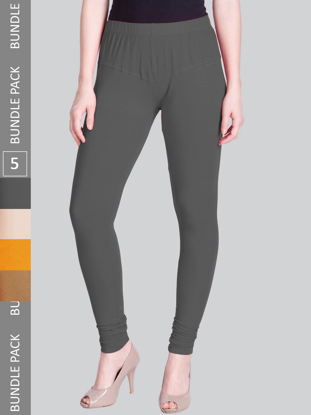 

LYRA Women Pack Of 5 Churidar-Length Cotton Lycra Leggings, Grey