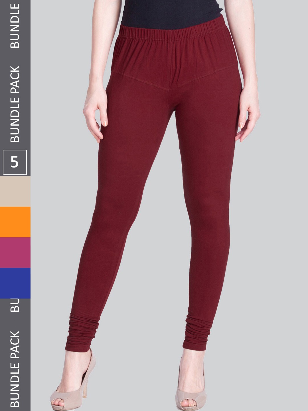 

LYRA Women Pack Of 5 Churidar-Length Cotton Lycra Leggings, Maroon