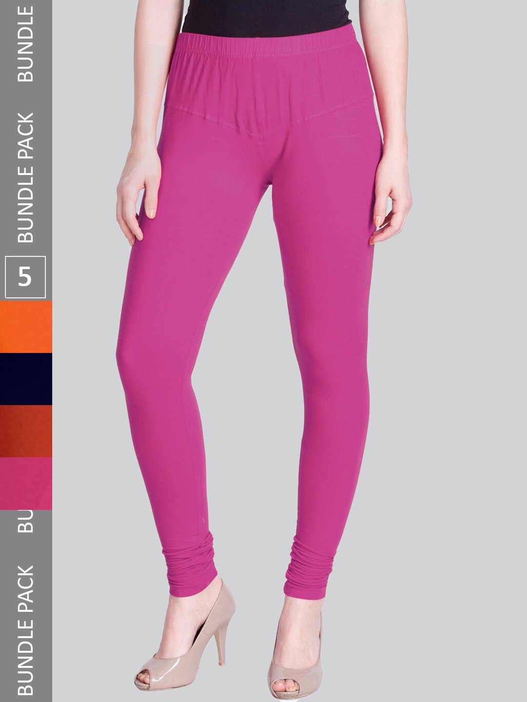 

LYRA Women Pack Of 5 Churidar-Length Cotton Lycra Leggings, Pink