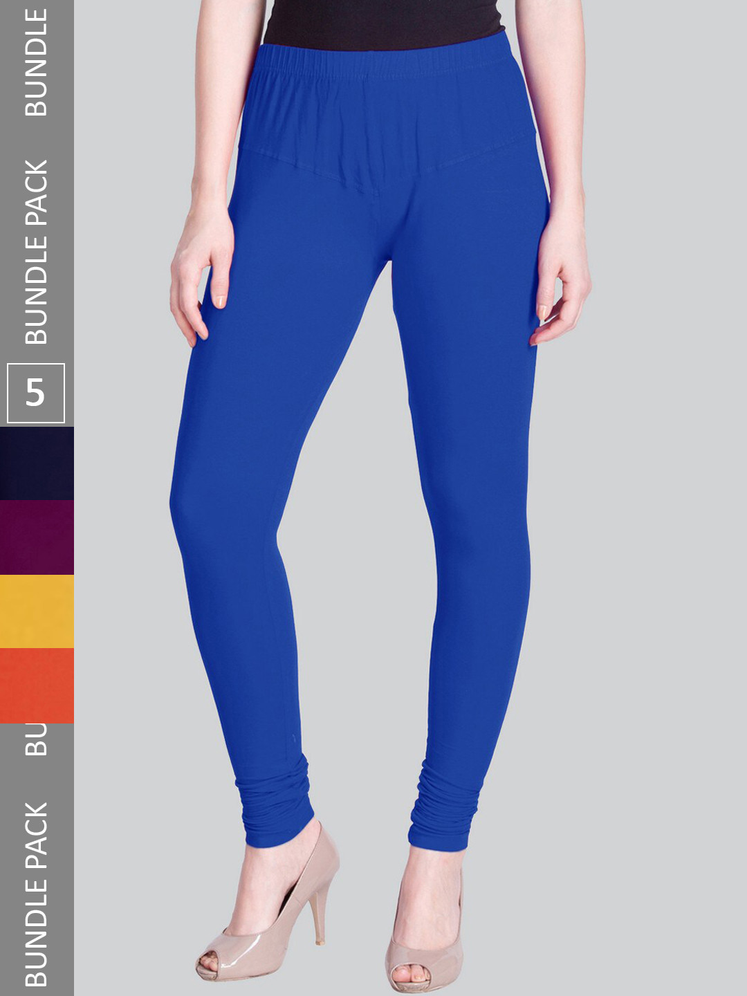 

LYRA Women Pack Of 5 Churidar-Length Cotton Lycra Leggings, Blue
