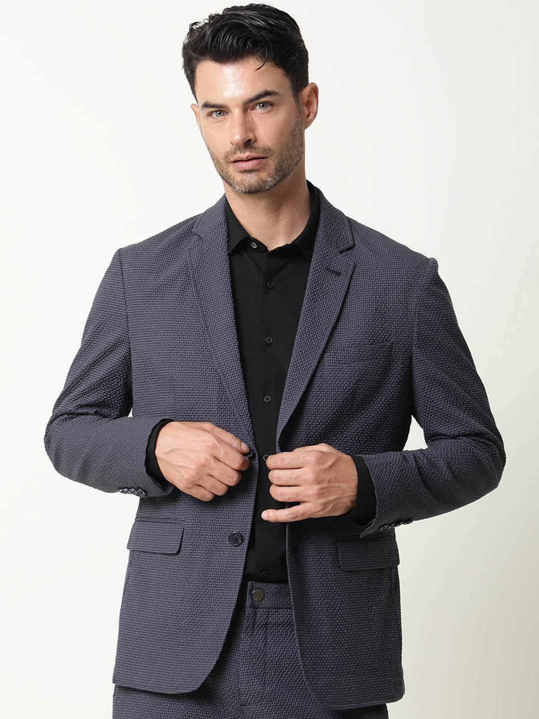 

RARE RABBIT Men Alps Slim Fit Checked Blazers, Navy blue