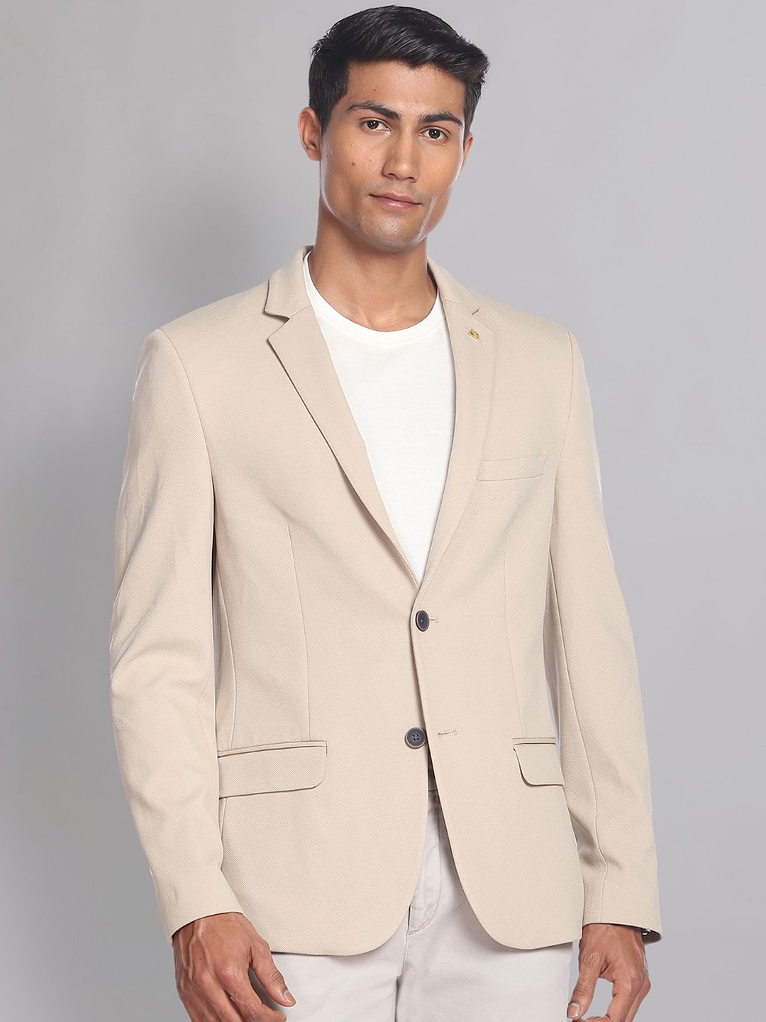 

AD By Arvind Textured Single-Breasted Slim-Fit Formal Blazer, Beige