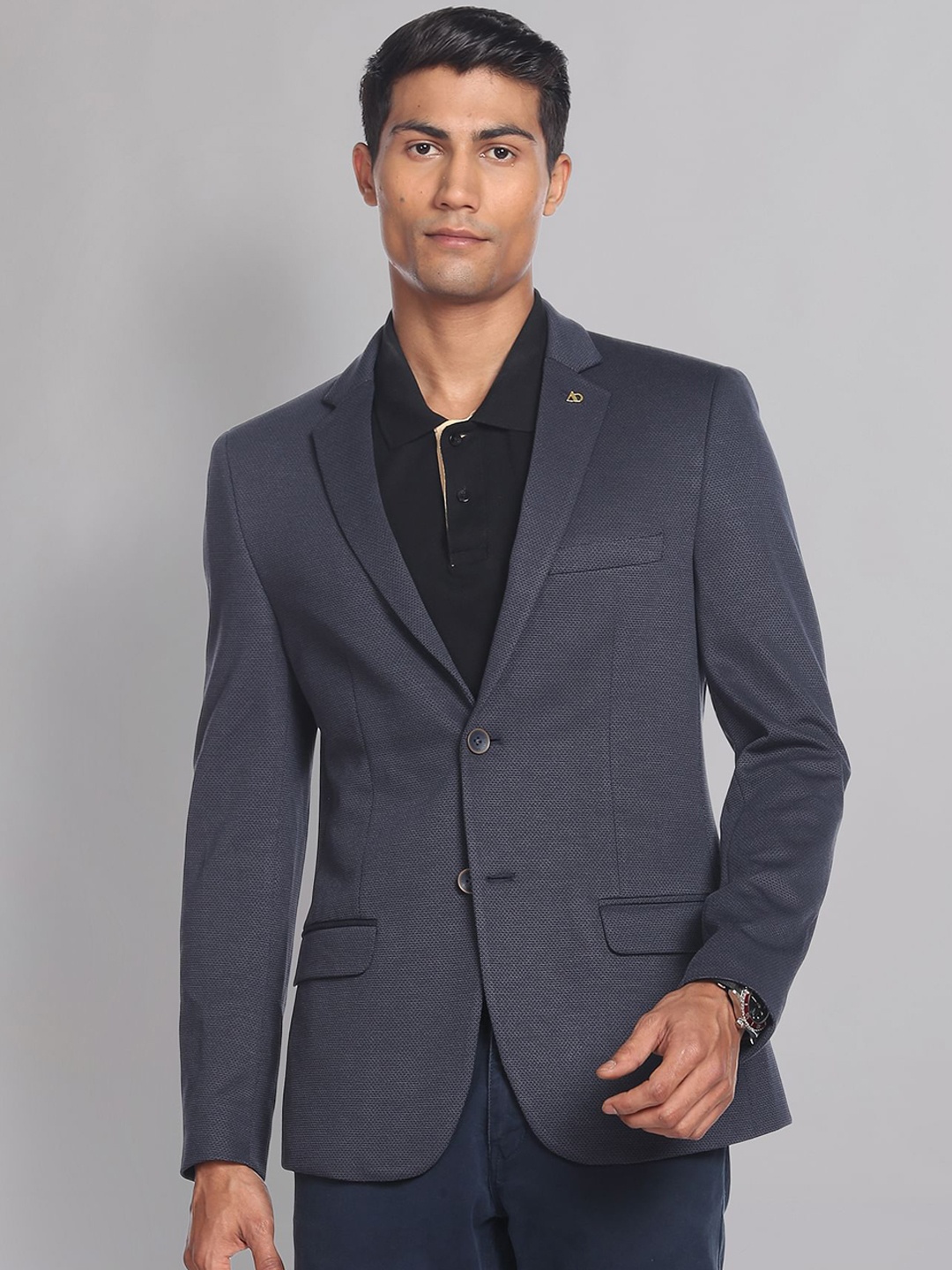 

AD By Arvind Textured Single-Breasted Slim-Fit Formal Blazer, Blue