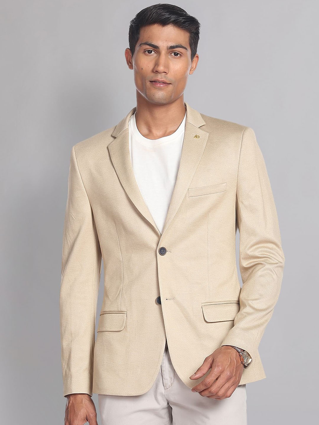 

AD By Arvind Slim-Fit Single-Breasted Formal Blazer, Beige