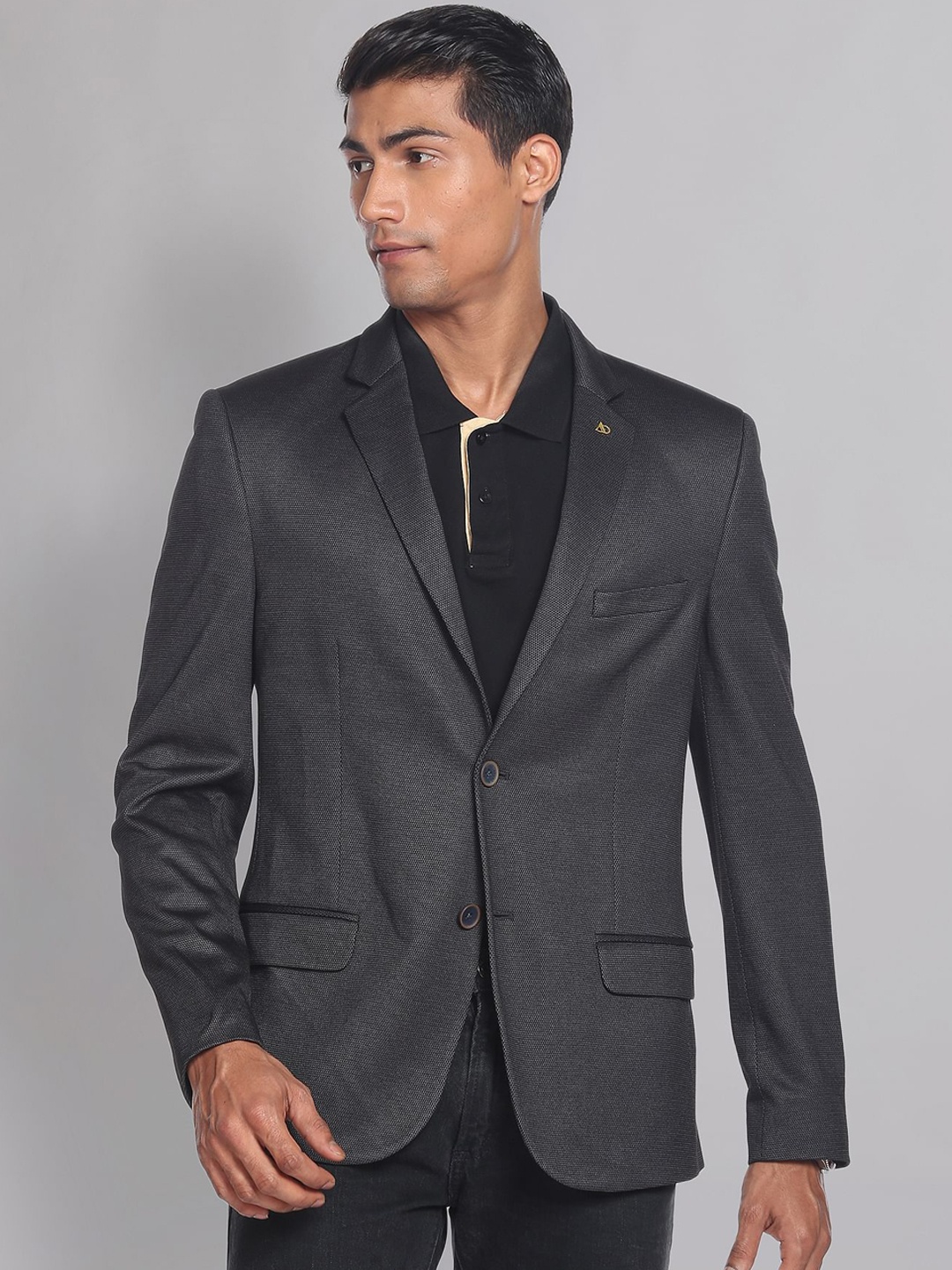 

AD By Arvind Men Textured Single-Breasted Slim-Fit Formal Blazer, Charcoal