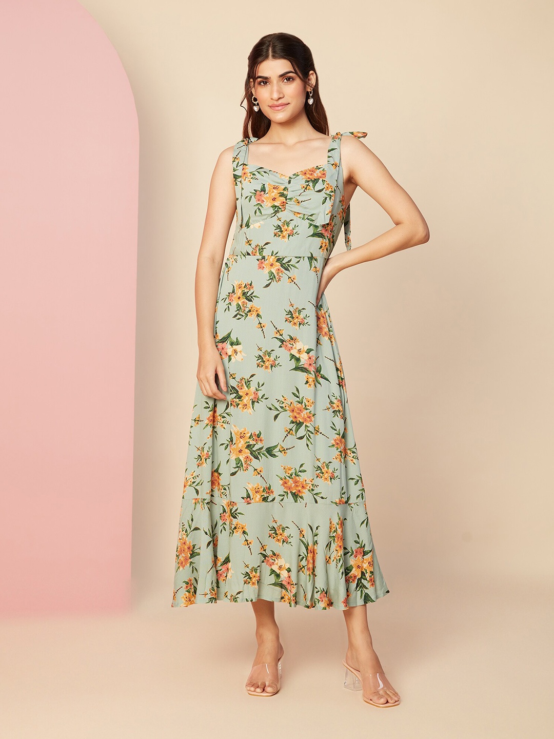 

20Dresses Floral Printed A-Line Midi Dress, Green