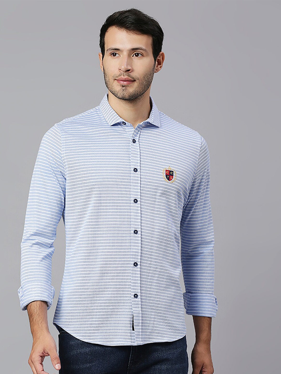 

Thomas Scott Classic Slim Fit Horizontal Stripes Striped Casual Shirt, Blue