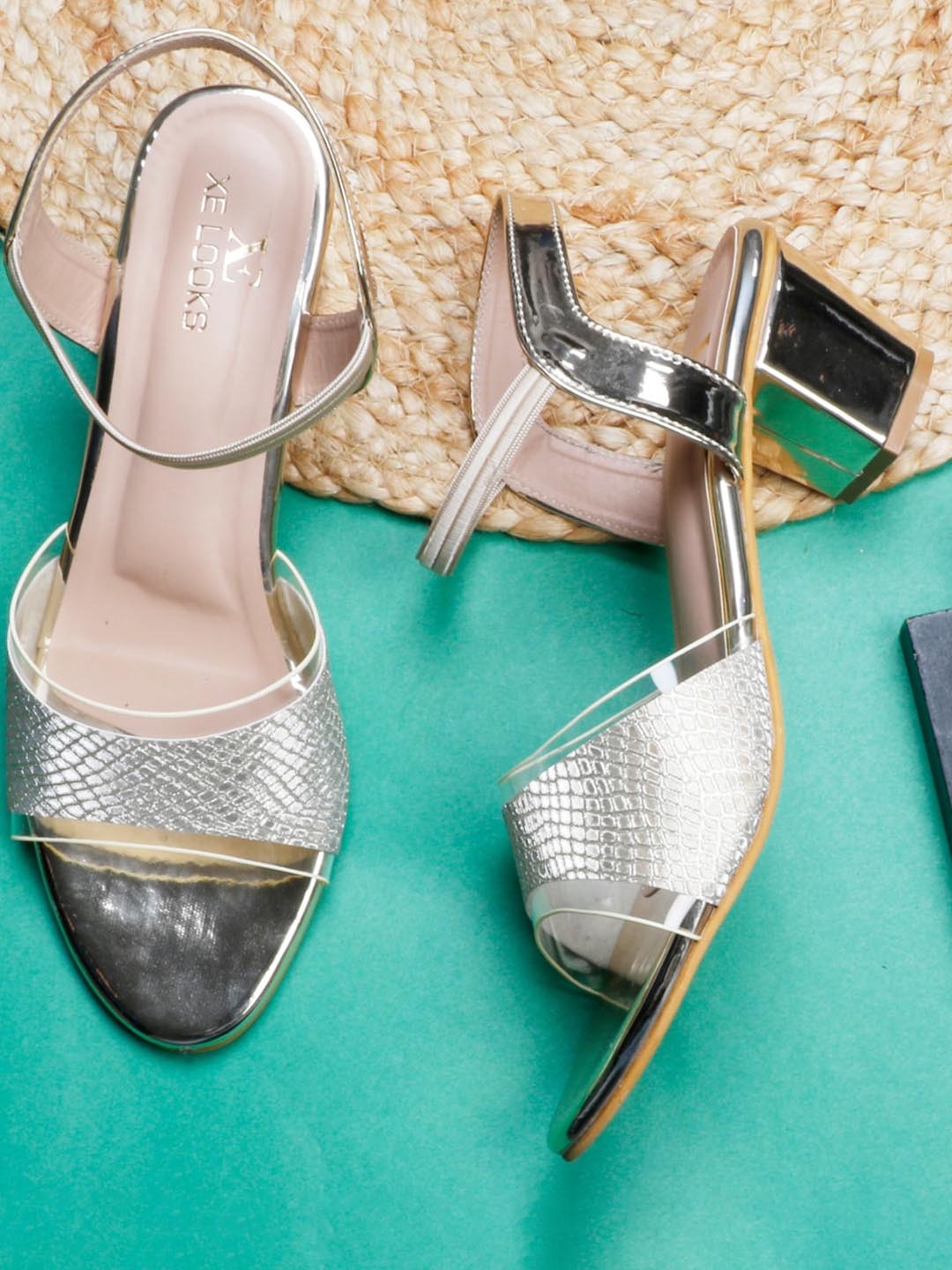 

XE Looks Textured Party Block Heels, Gold