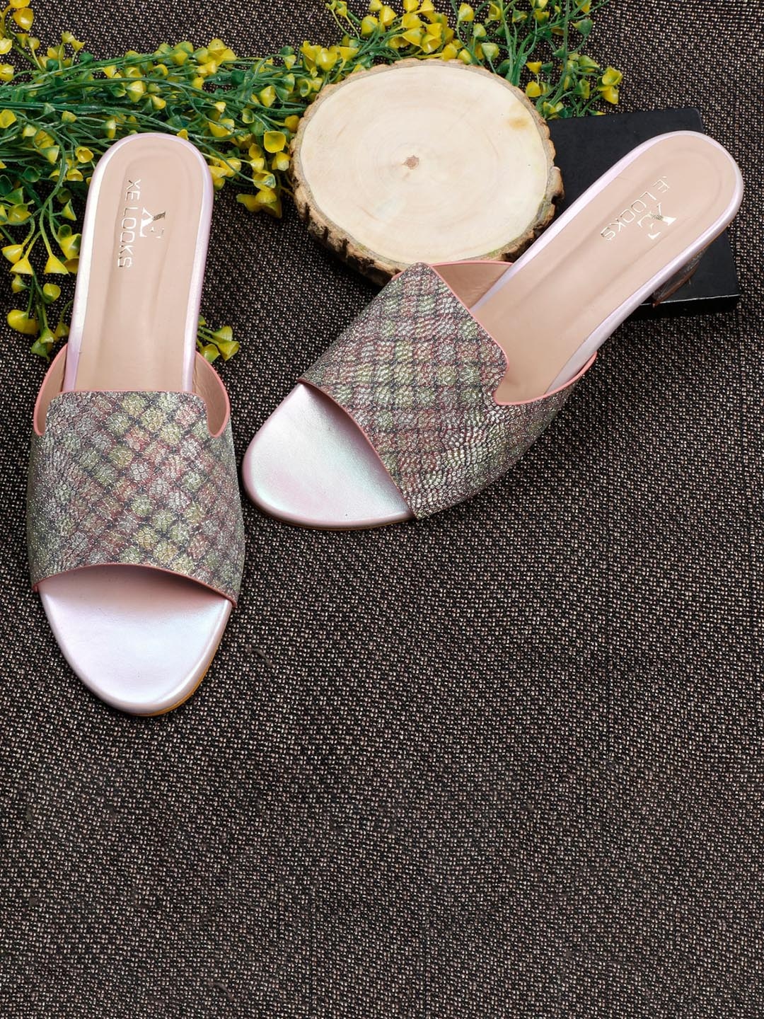 

XE Looks Printed Party Block Sandals, Rose gold