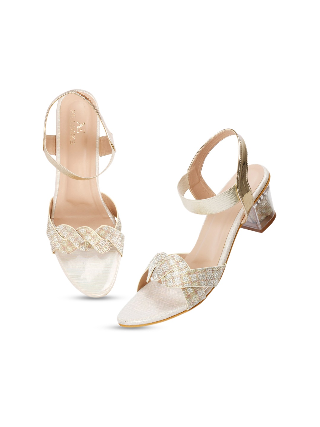 

XE Looks Soft Stylish Comfortable Party Block Pumps, Gold