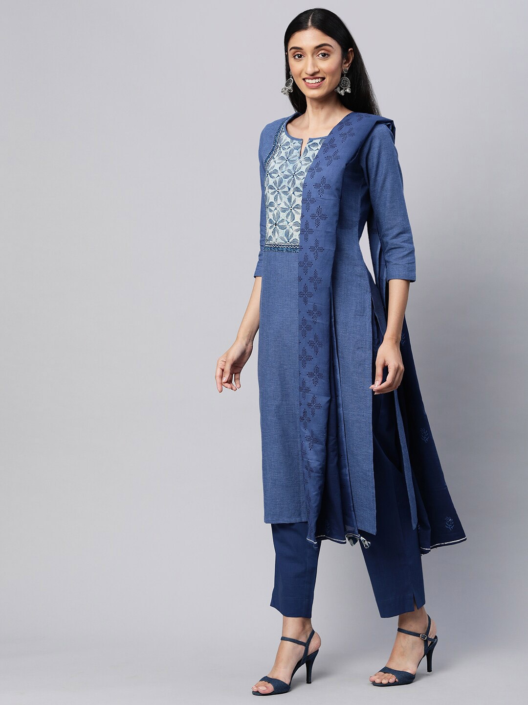 

KAMI KUBI Pure Cotton Embroidered Unstitched Dress Material, Blue
