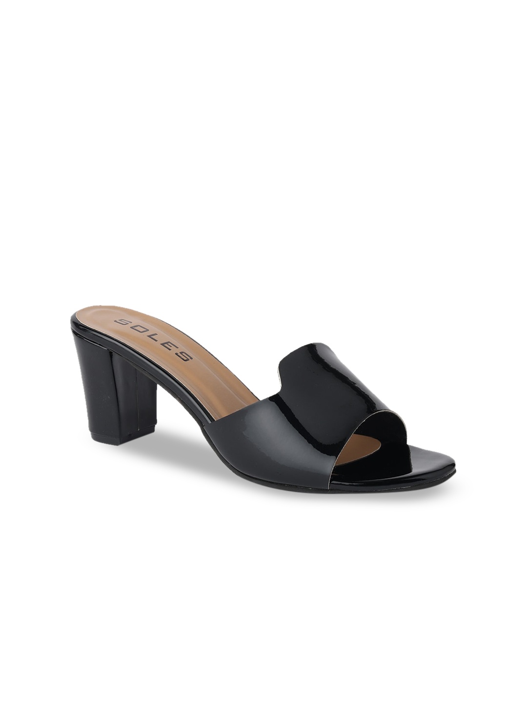 

SOLES Peep Toe Open Back Block Sandals, Black