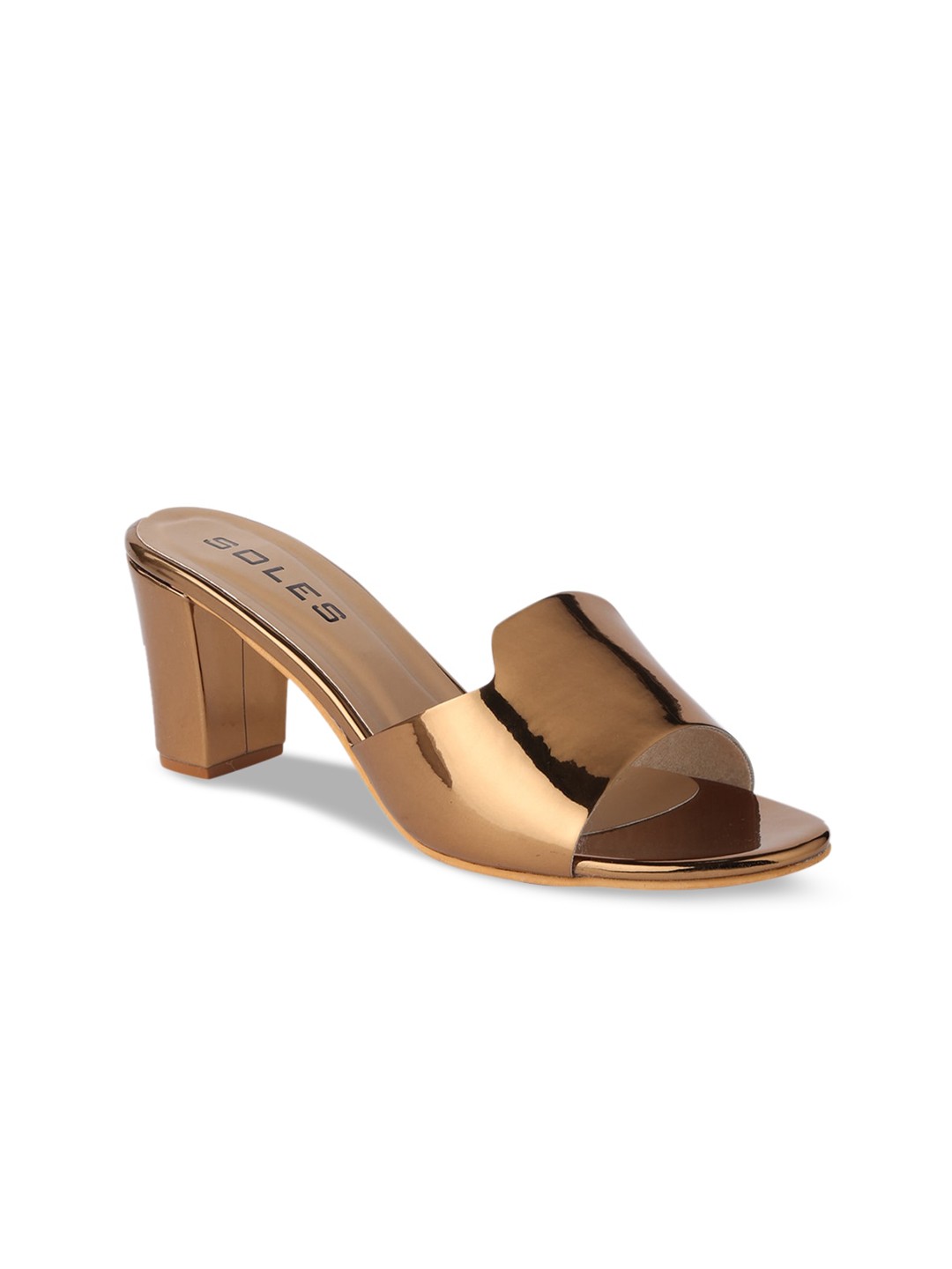 

SOLES Peep Toe Open Back Block Sandals, Bronze