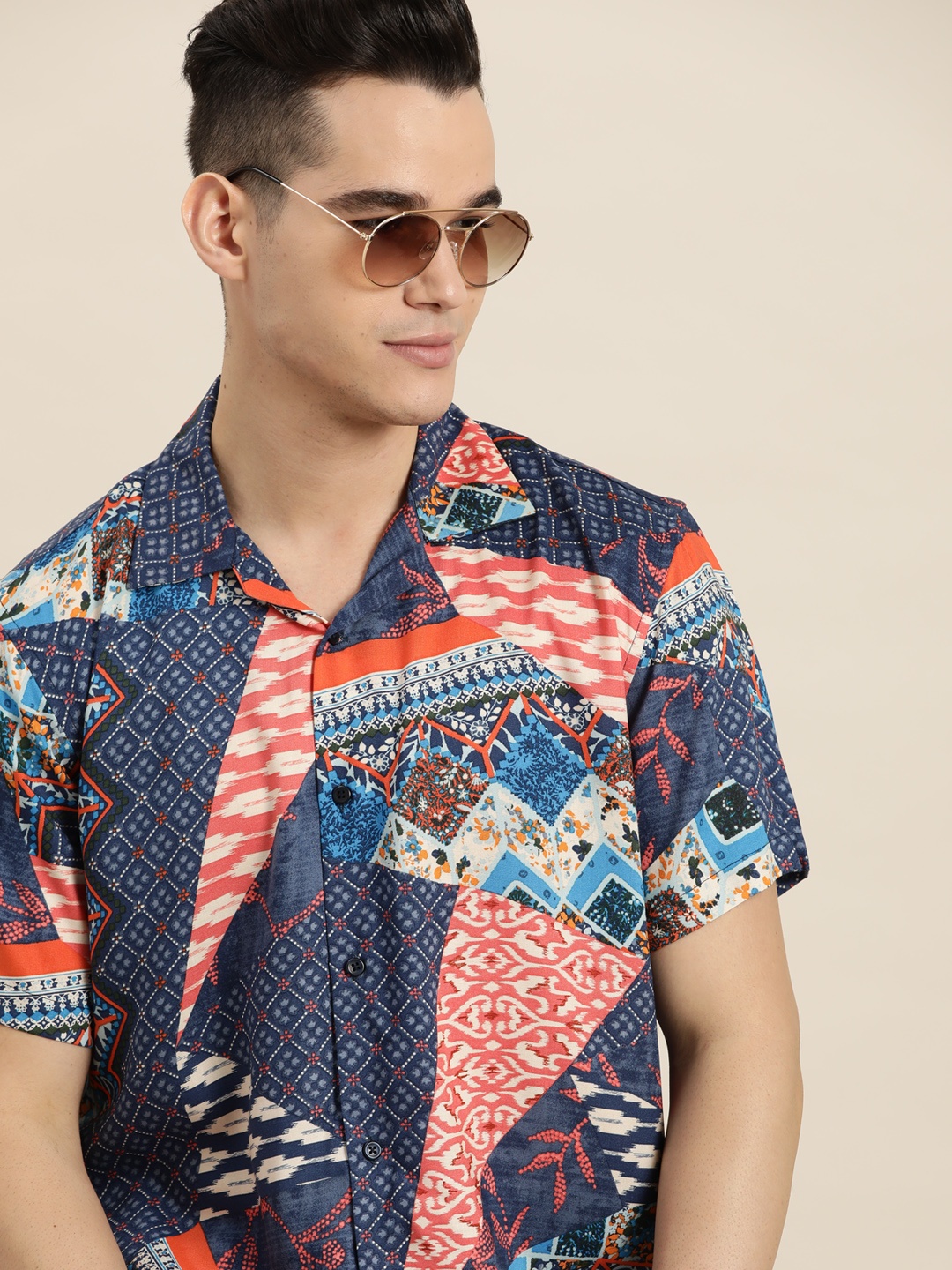 

Hancock Relaxed Fit Abstract Printed Casual Resort Shirt, Navy blue