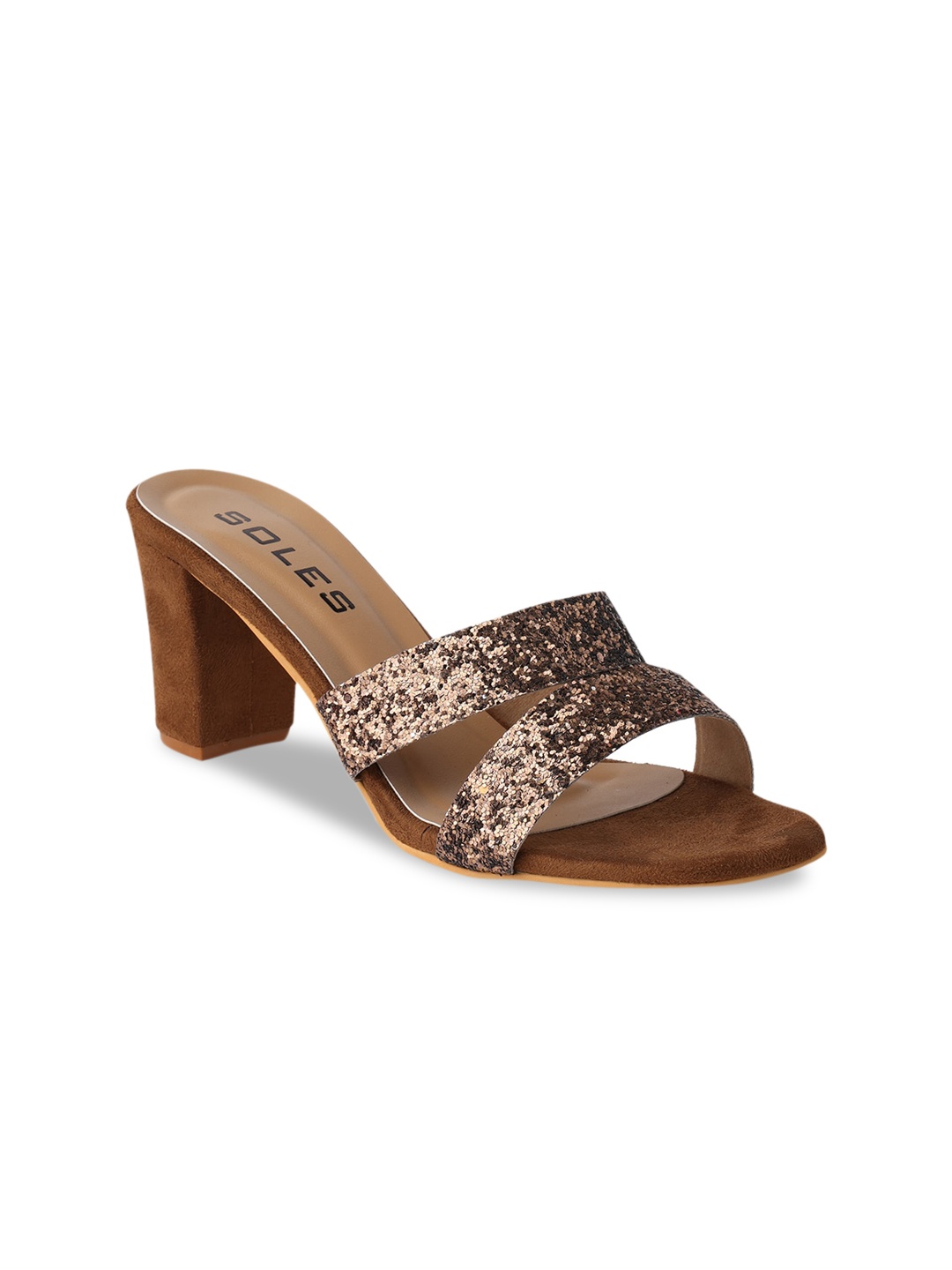 

SOLES Embellished Block Sandals, Bronze