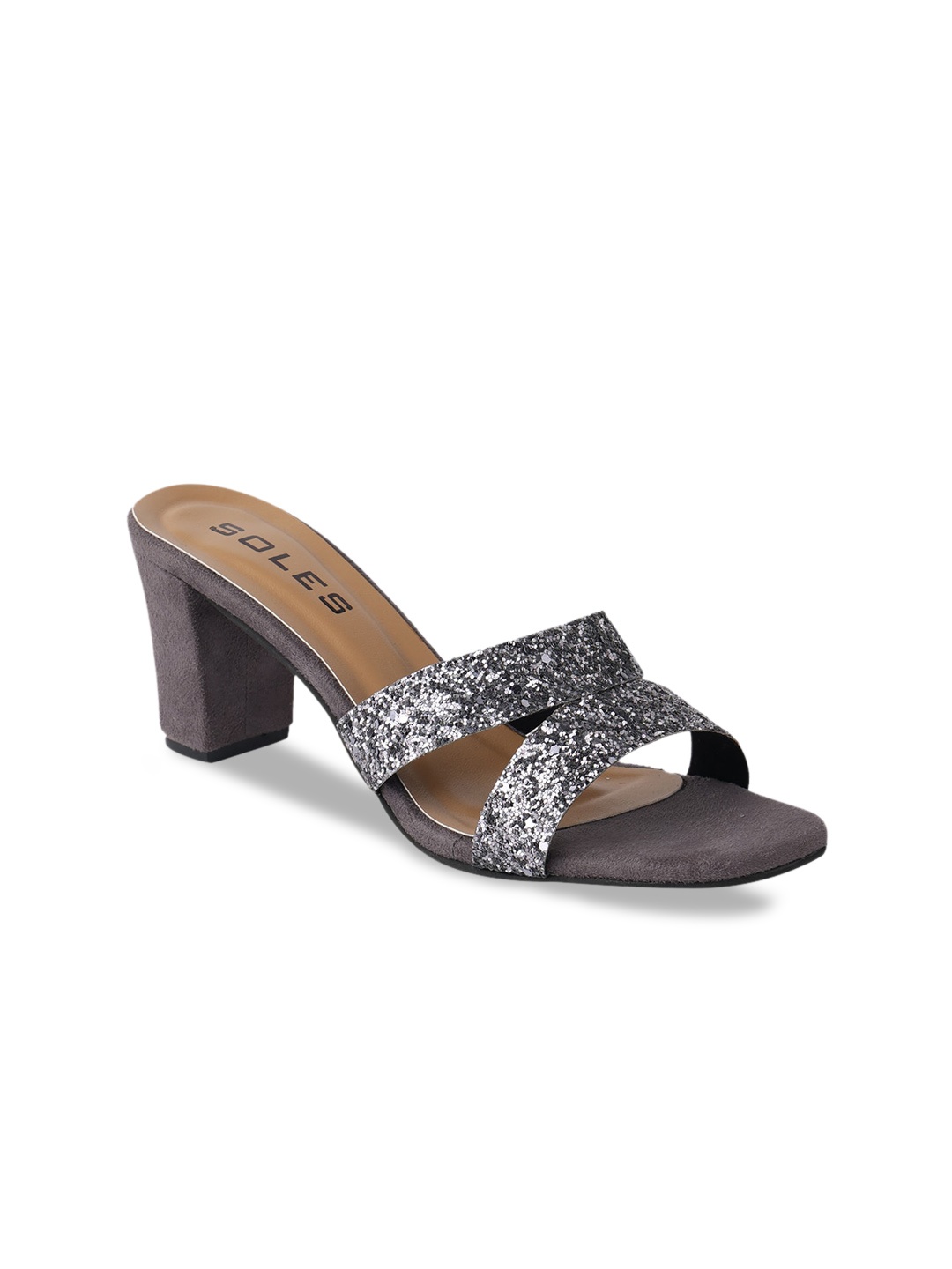 

SOLES Embellished Block Sandals, Metallic