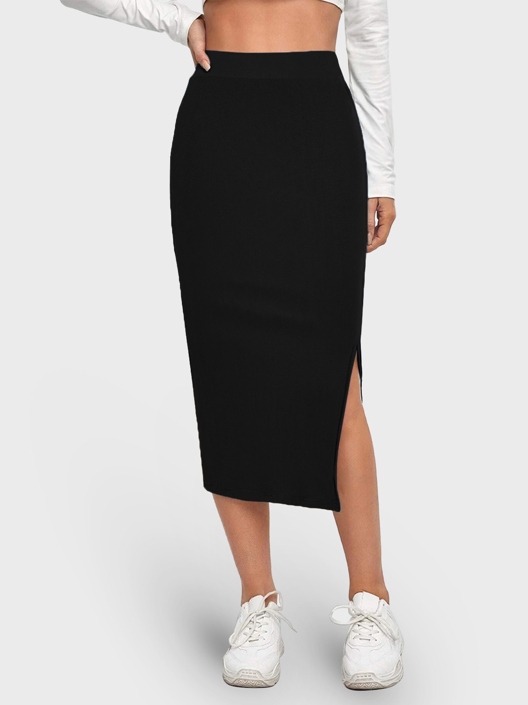 

BUY NEW TREND High-Rise Side Slit Pencil Skirt, Black