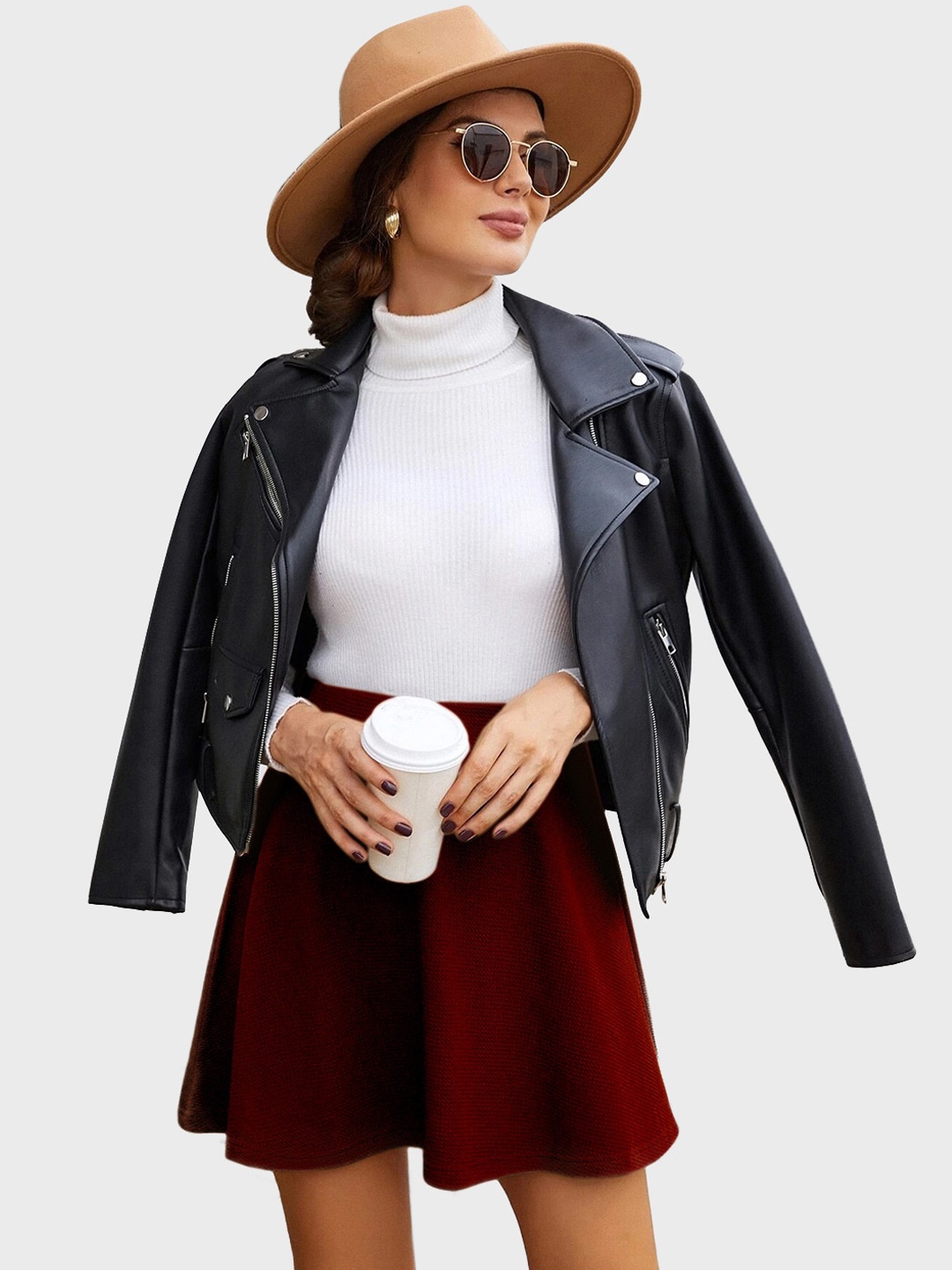 

BUY NEW TREND Textured A-Line Mini Skater Skirt, Maroon