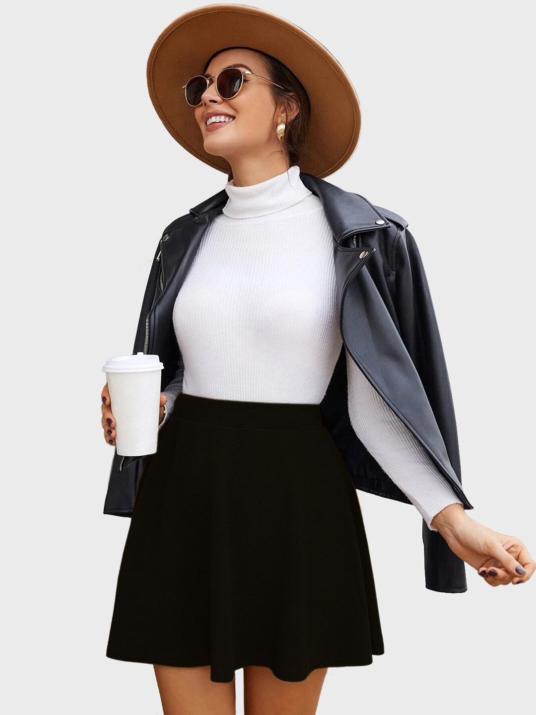 

BUY NEW TREND A-Line Slip-On Mini Skater Skirts, Black