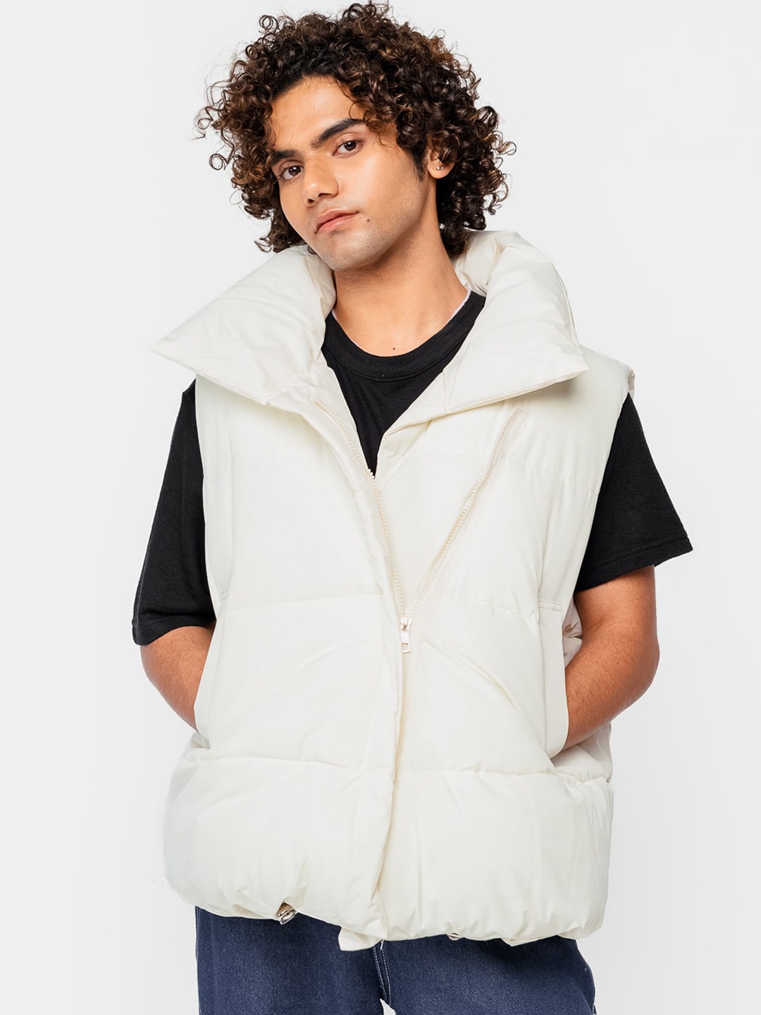 

FREAKINS Stand Collar Puffer Jacket, White