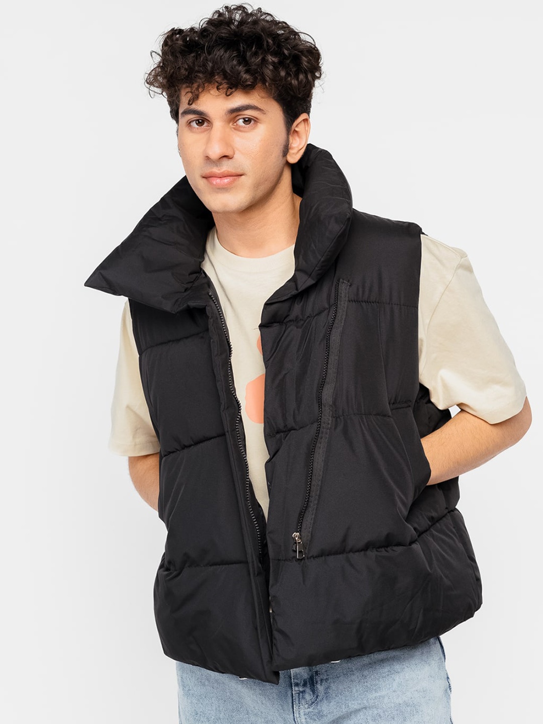 

FREAKINS Stand Collar Puffer Jacket, Black