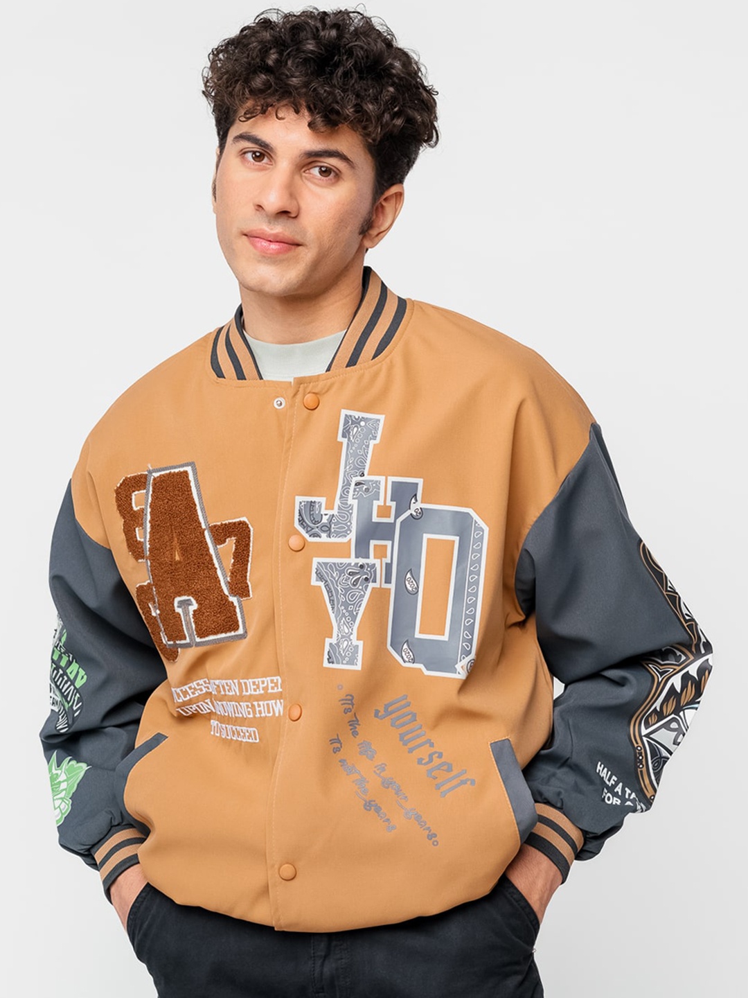 

FREAKINS Typography Printed Varsity Jacket, Orange