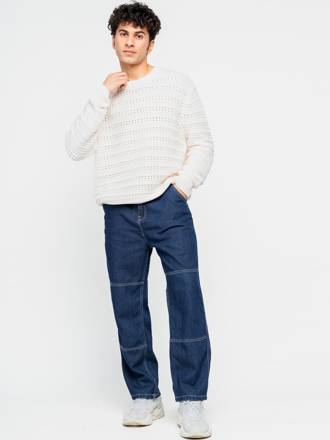 

FREAKINS Straight Fit High-Rise Clean Look Cotton Jeans, Blue