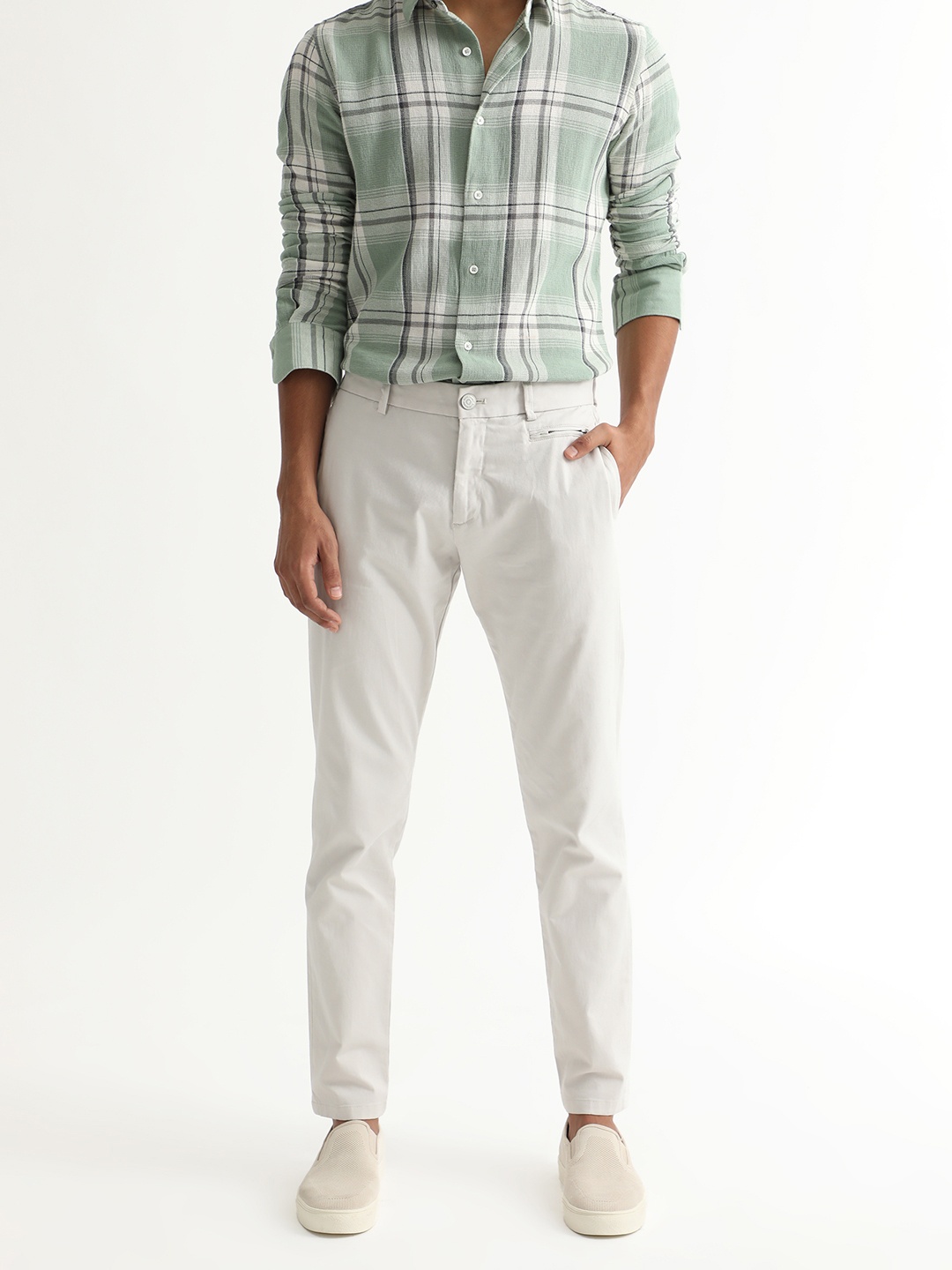 

RARE RABBIT Men Clovet Mid Rise Cotton Slim Fit Trouser, Beige