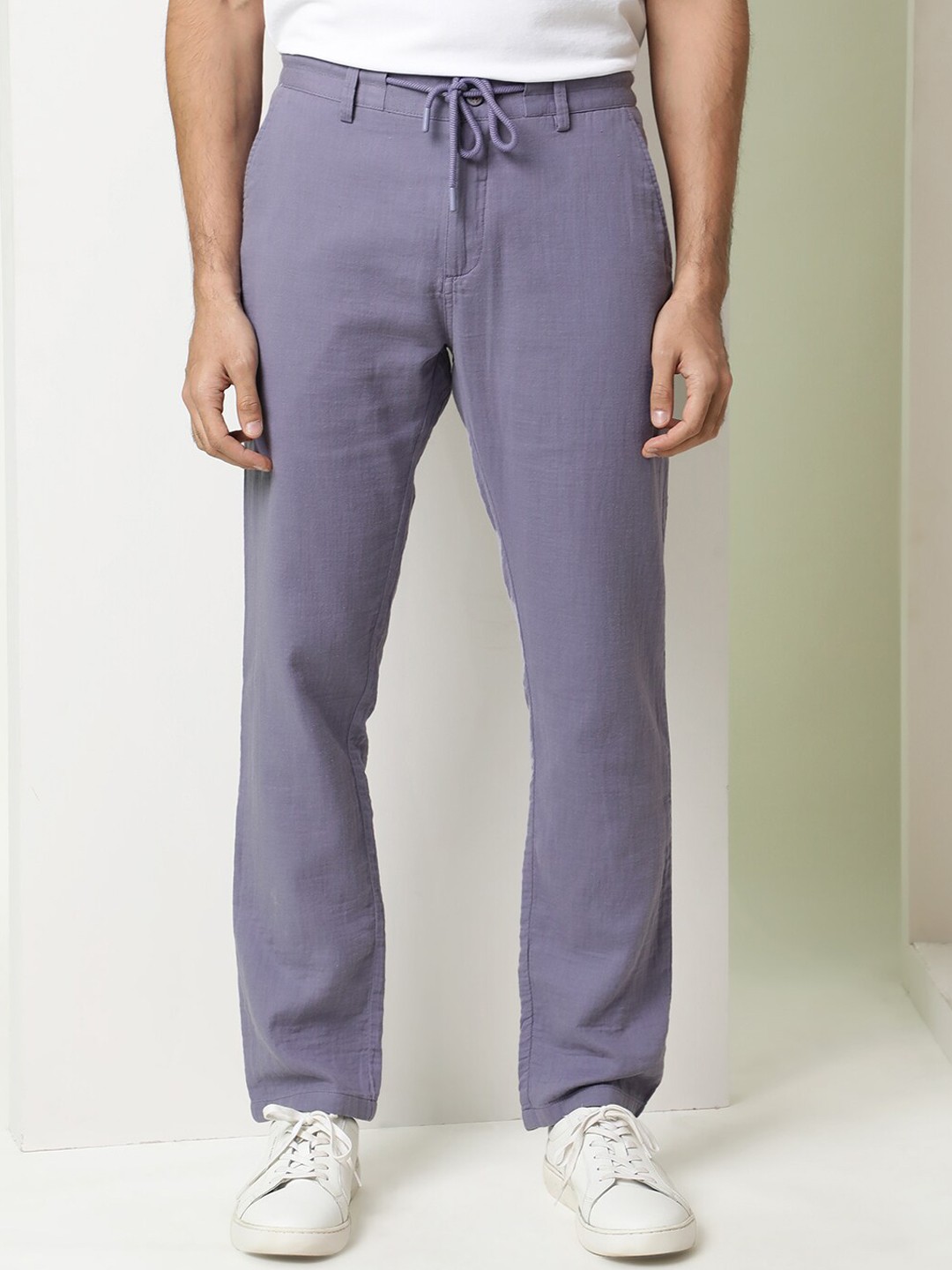 

RARE RABBIT Men Mid Rise Cotton Slim Fit Trousers, Purple