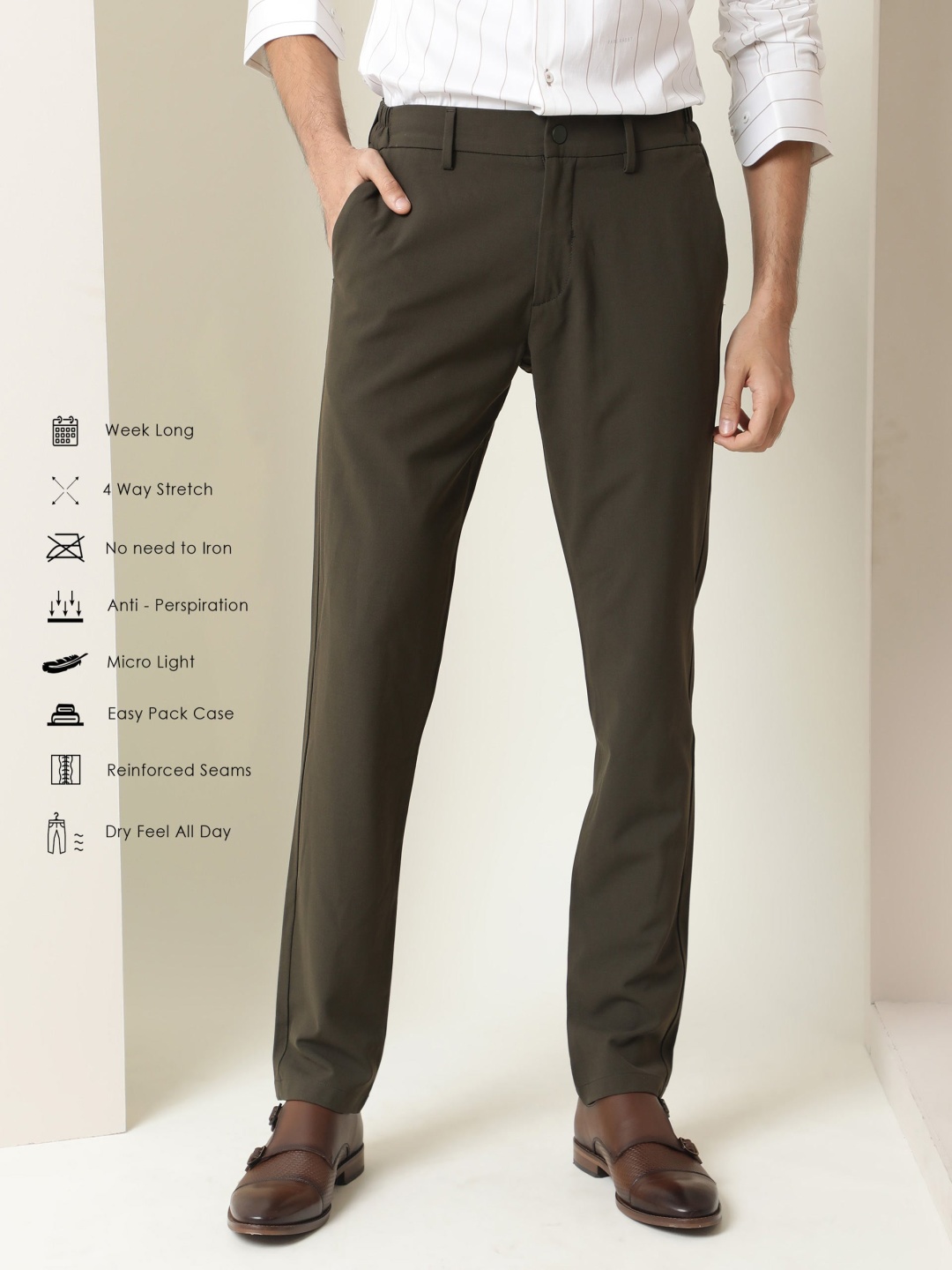 

RARE RABBIT Traverse Mid Rise Slim Fit Formal Trouser, Olive