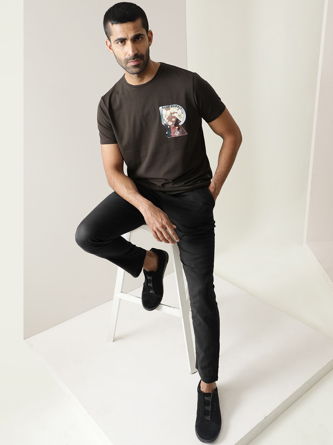 

RARE RABBIT Men Cotton Slim Fit Trousers, Black