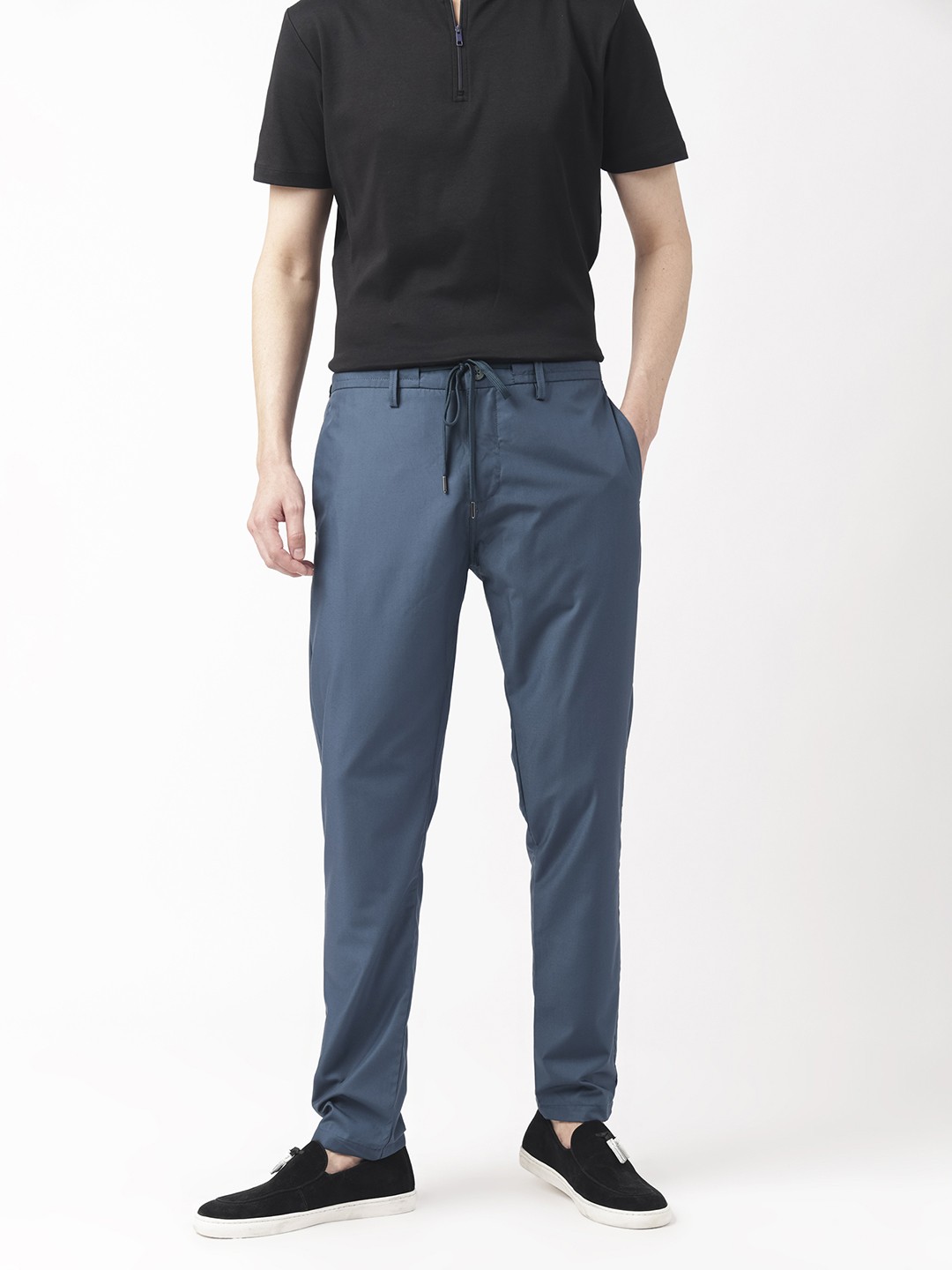 

RARE RABBIT Men Aux Drawstring Mid-Rise Slim Fit Trouser, Teal