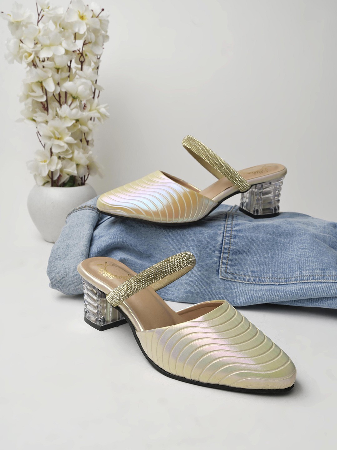 

Shoetopia Embellished Party Block Heels, Gold