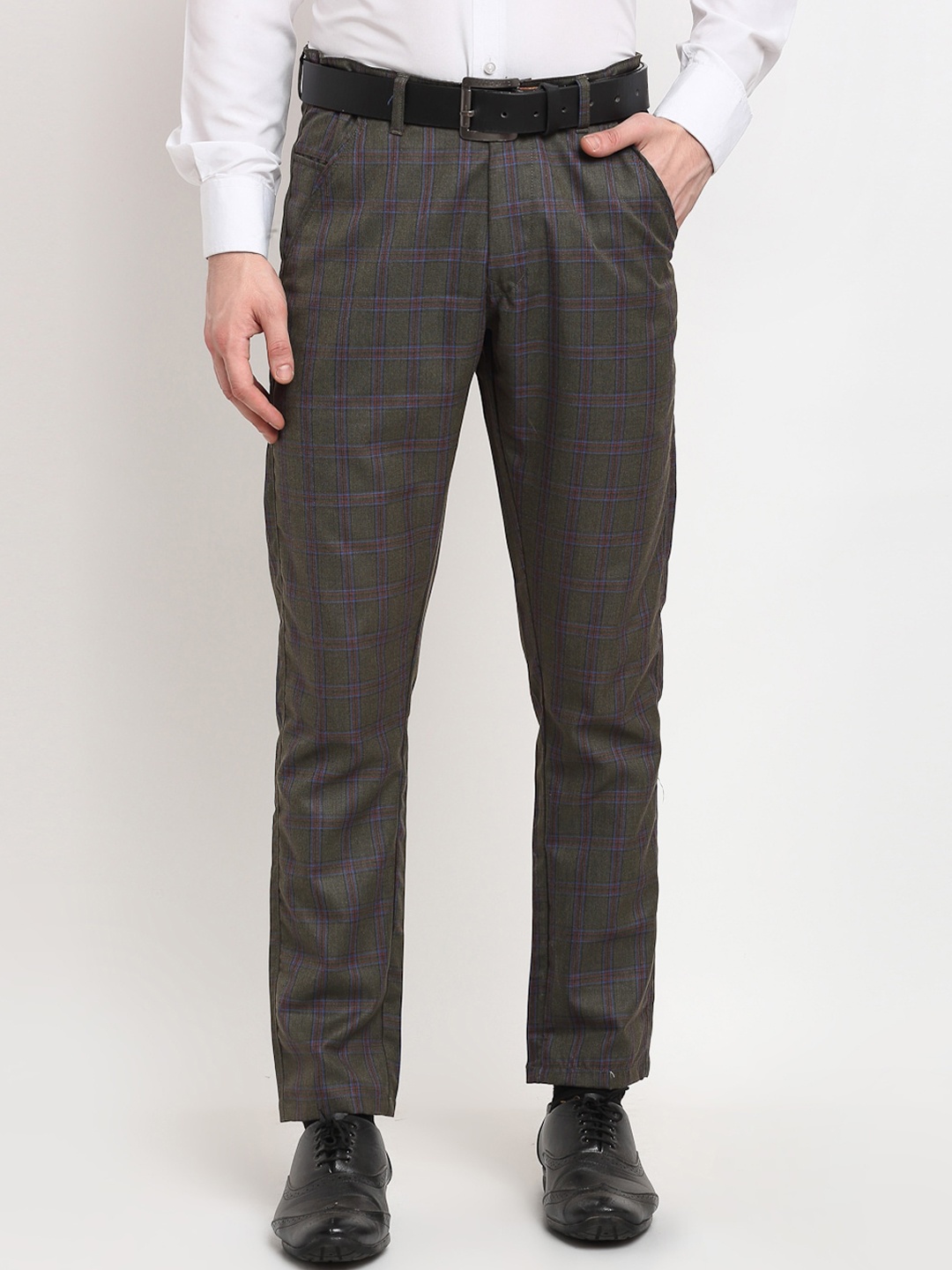 

JAINISH Men Checked Relaxed Tapered Fit Easy Wash Trousers, Charcoal