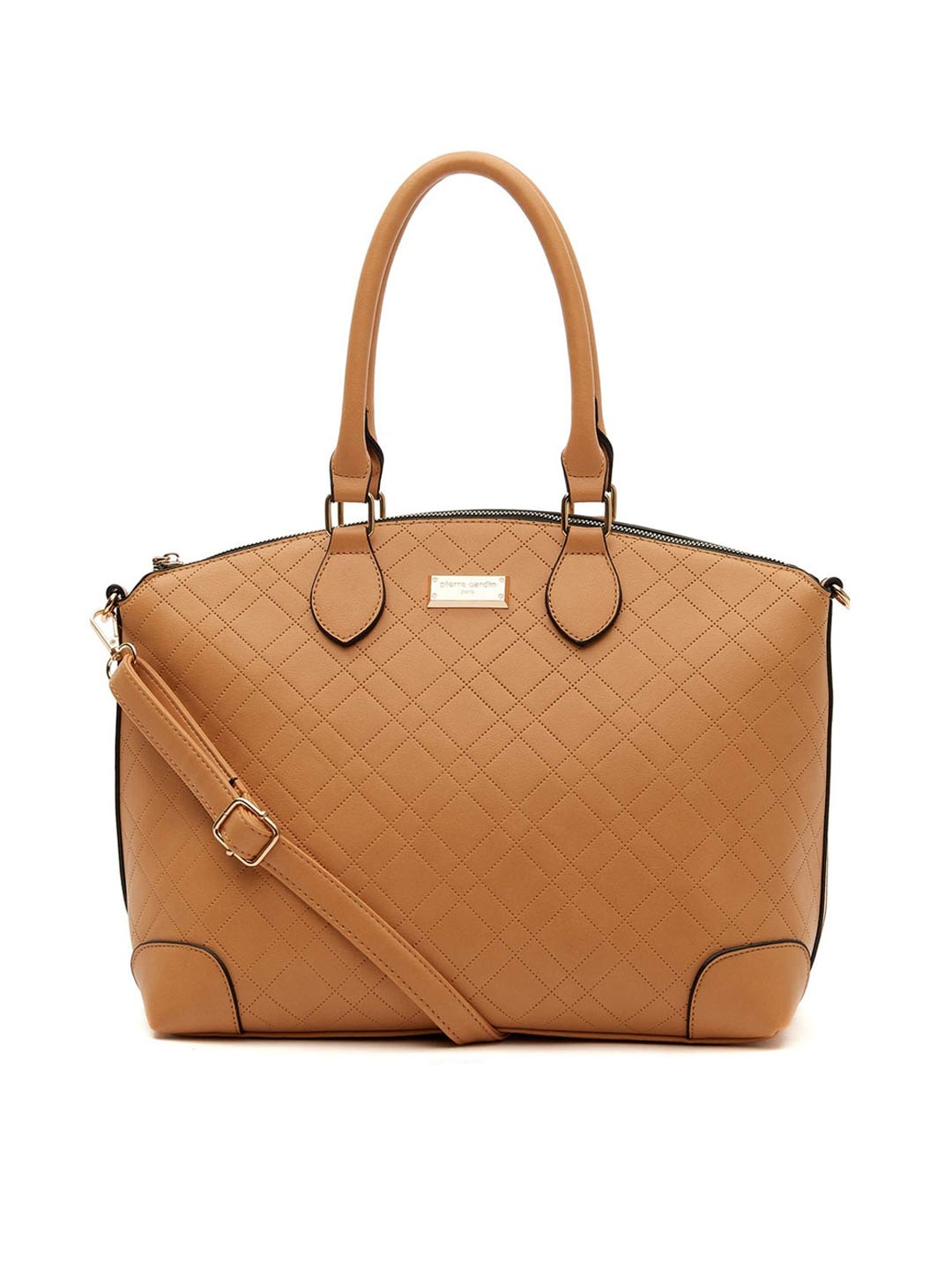 

pierre cardin Peach-Coloured Textured PU Structured Handheld Bag with Quilted