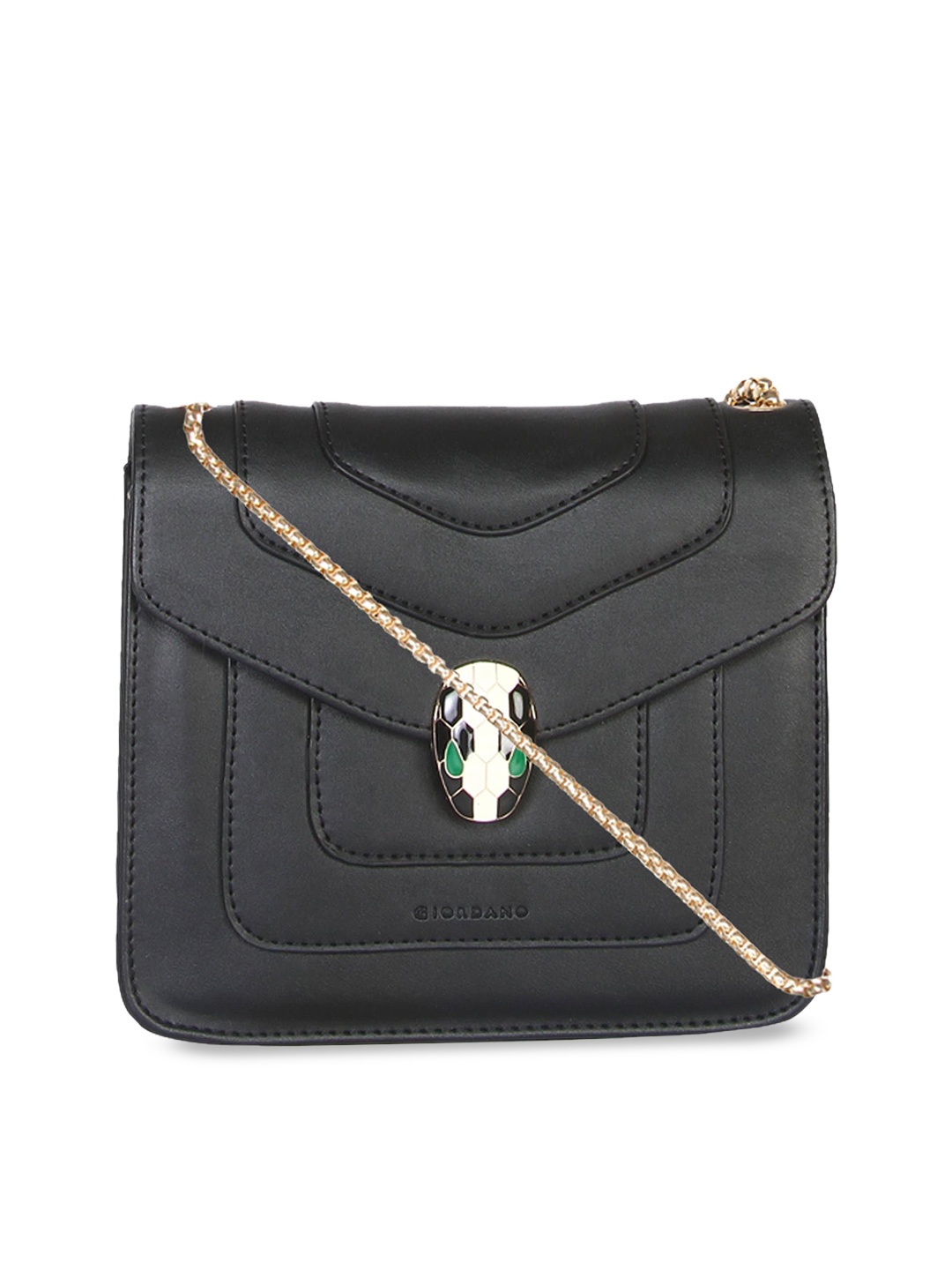 

GIORDANO Black Striped PU Structured Sling Bag with Tasselled
