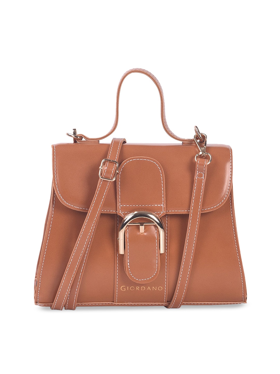 

GIORDANO One Handle Buckle Detail Structured Satchel, Brown