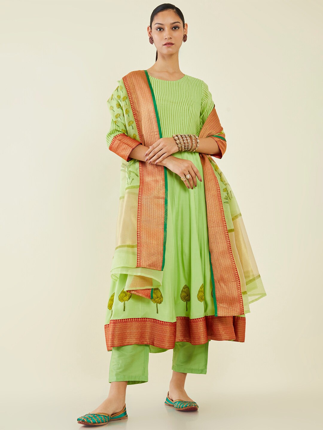 

Soch Floral Printed Kurta With Trousers & Dupatta, Green