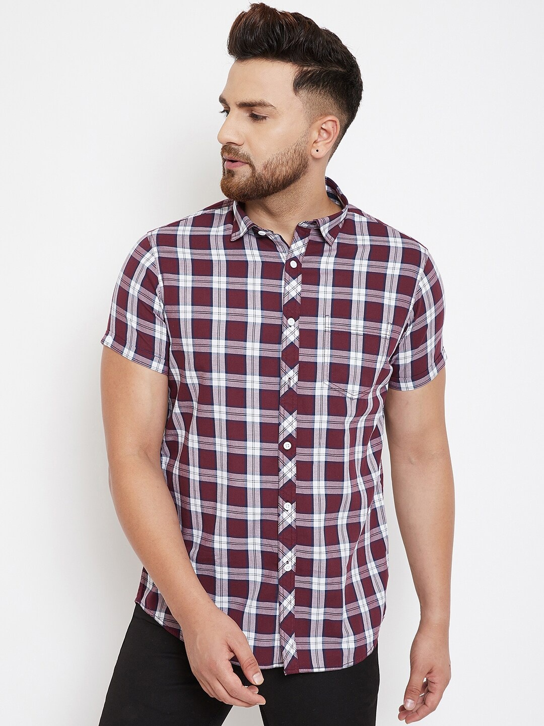 

Canary London Men Maroon Smart Slim Fit Tartan Checks Checked Casual Shirt