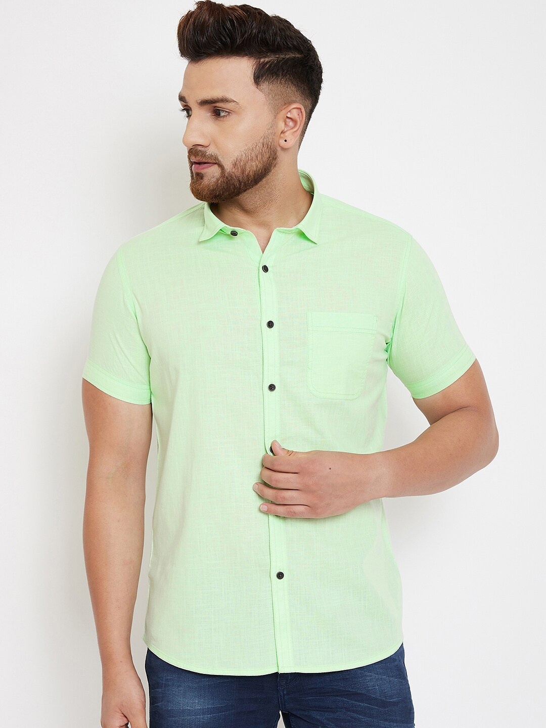 

Canary London Men Green Smart Slim Fit Casual Shirt