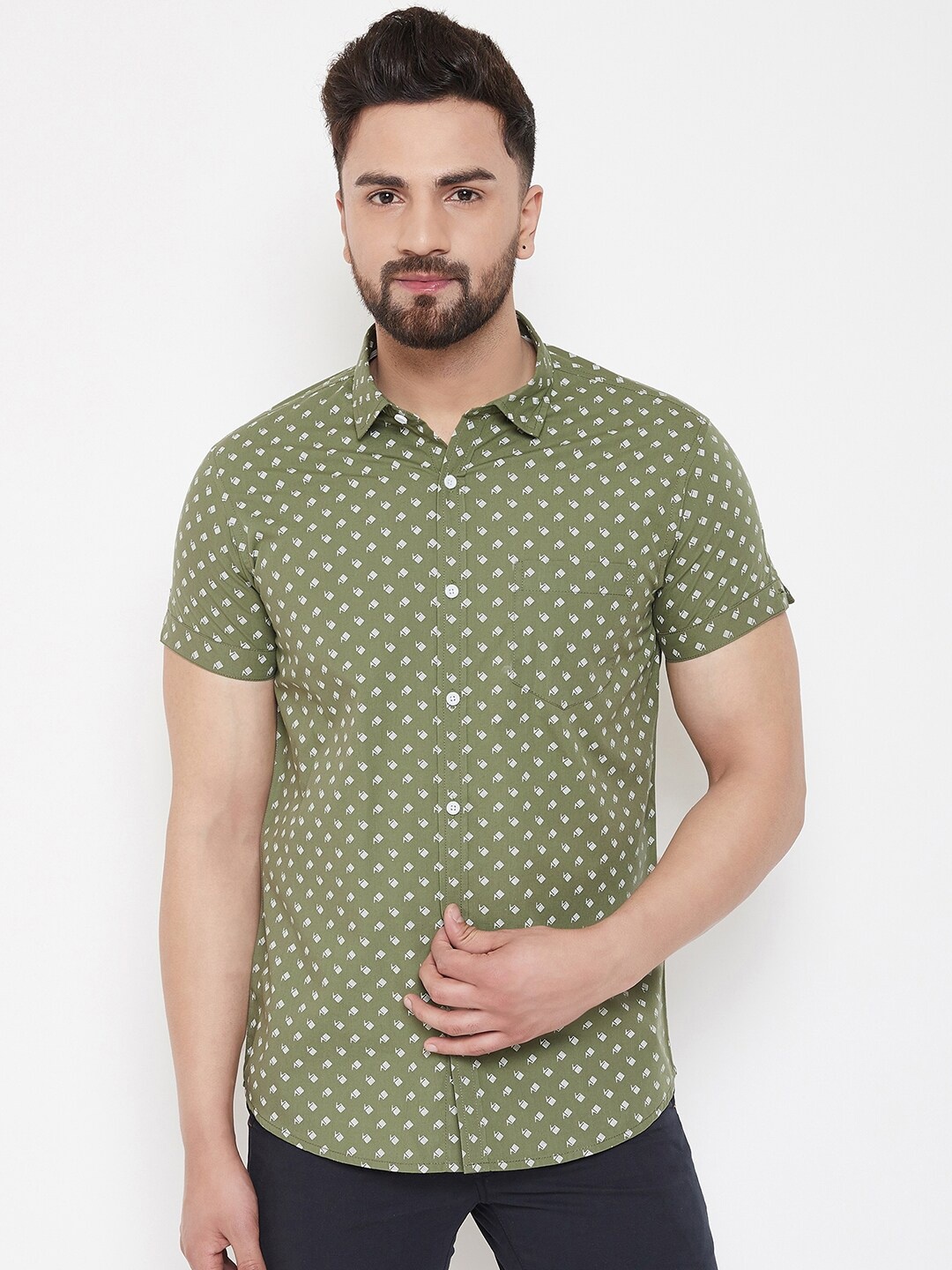 

Canary London Men Green Smart Slim Fit Printed Casual Shirt