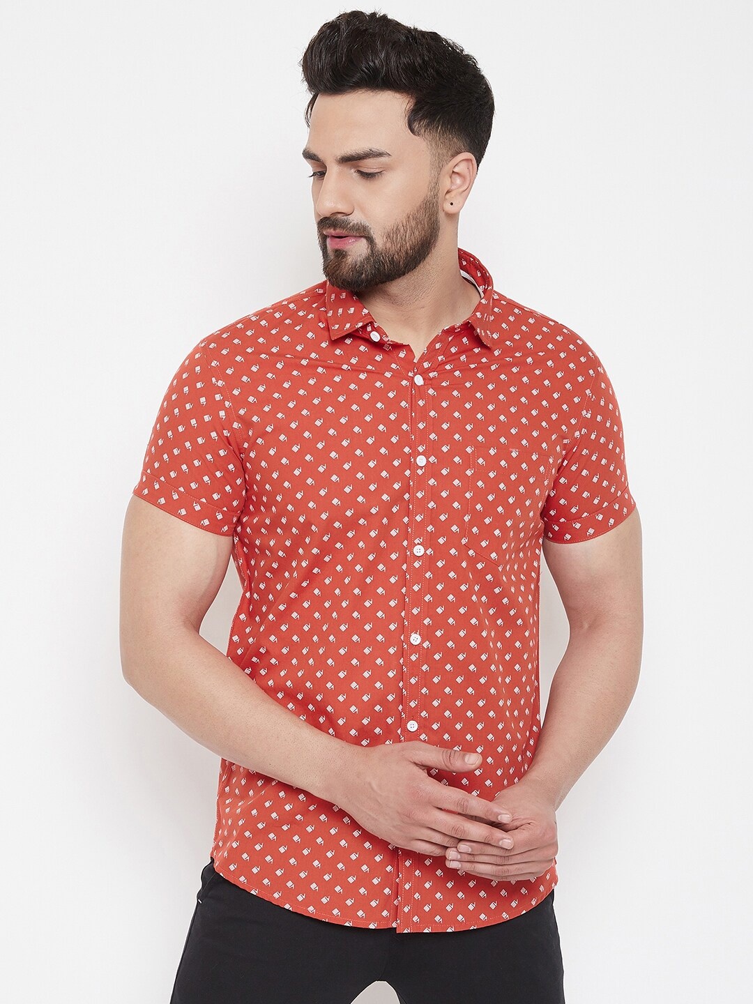 

Canary London Smart Slim Fit Geometric Printed Casual Cotton Shirt, Orange