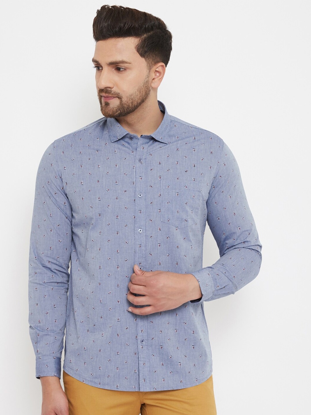 

Canary London Smart Slim Fit Geometric Printed Cotton Shirt, Blue