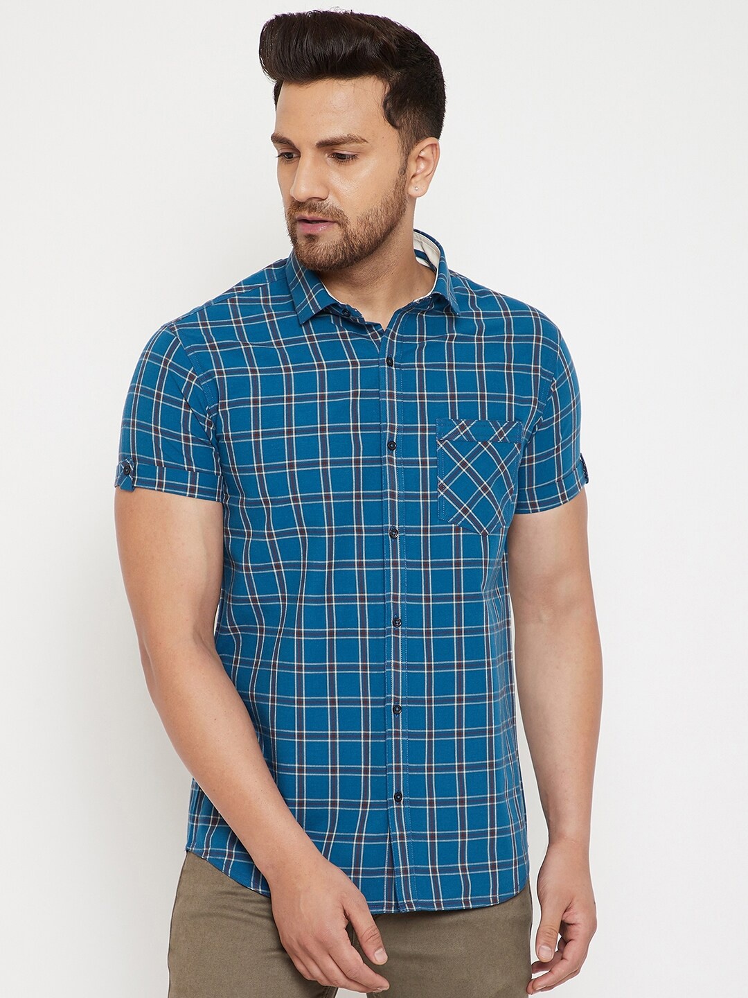 

Canary London Men Blue Smart Slim Fit Checked Casual Shirt